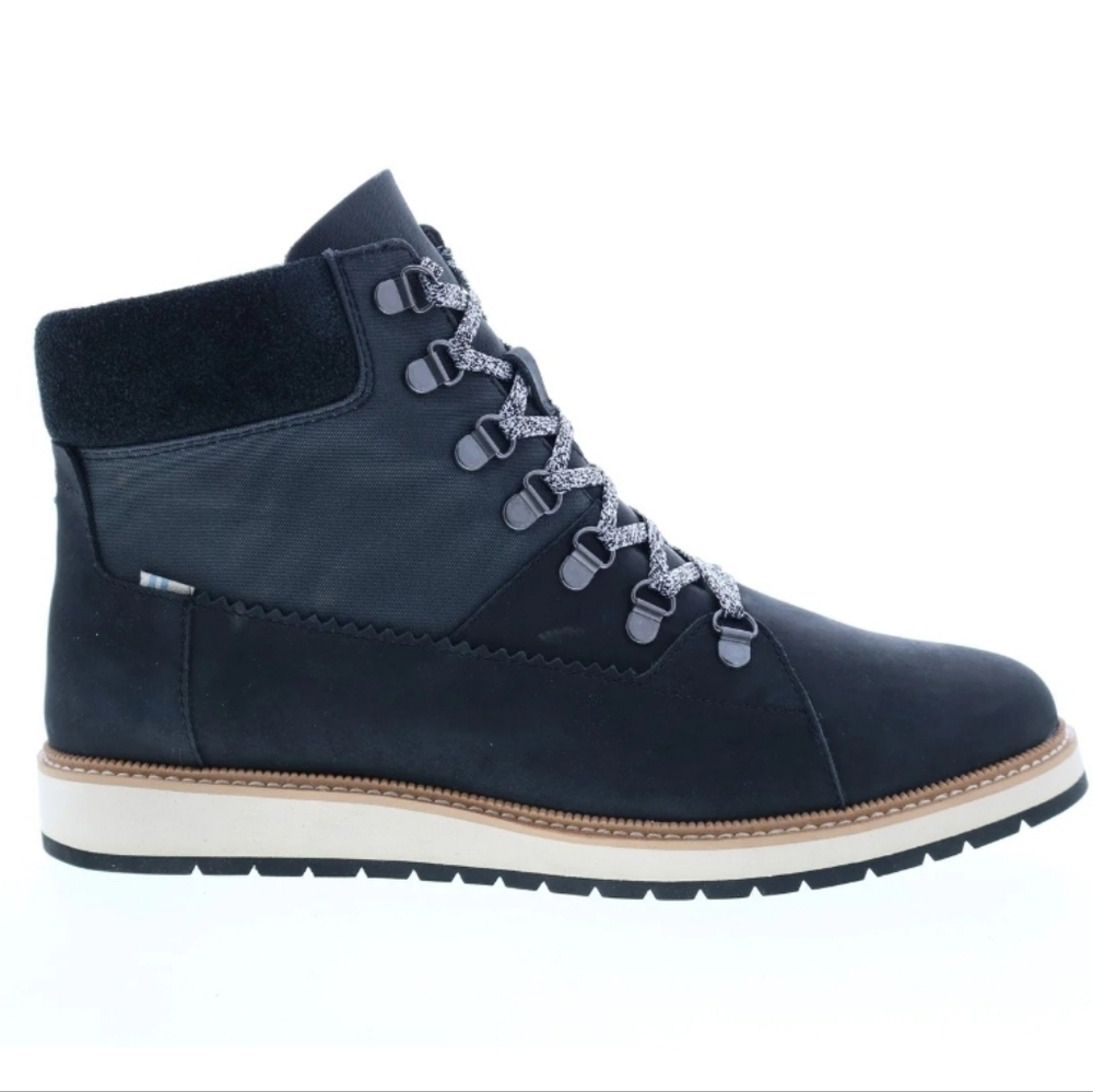 Womens Toms Mesa Black Leather Lace-Up Boots Size 6.5.